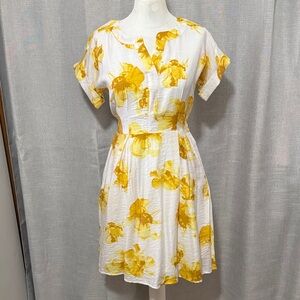 Simply Vera | Vera Wang-Rayon Blend Dress-Popover-Pockets-Ties-Yellow/White-XS